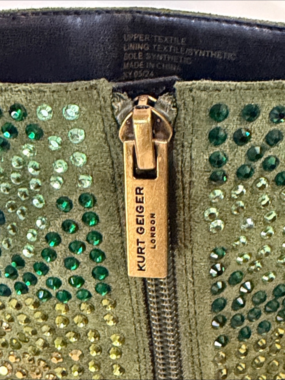 Kurt Geiger Green Crystal Embellished Pointed Ankle Boots - Picture 4 of 12